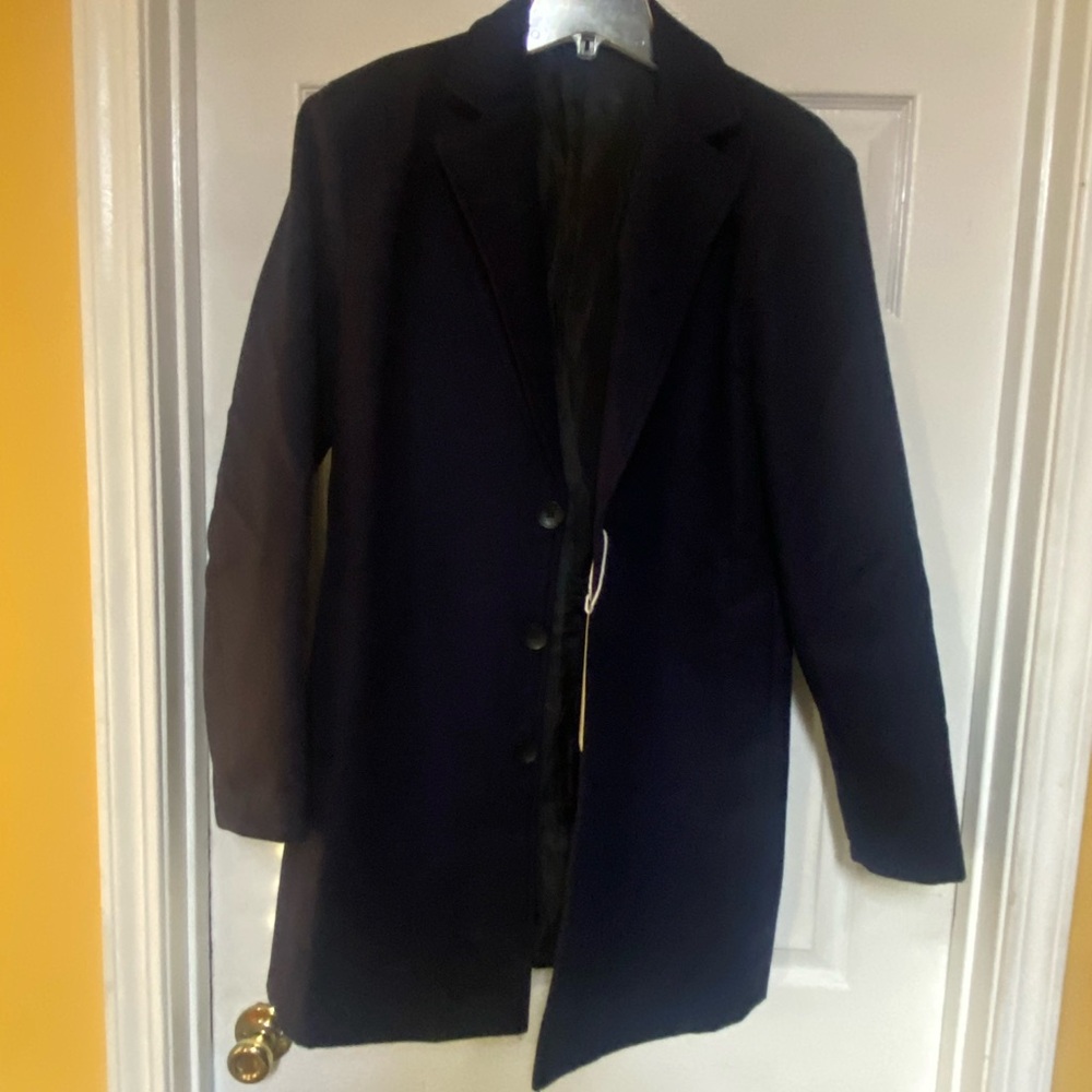 Springrain Wool Blend Pea Coat Notched Collar Single Breasted 3 button, BLUE